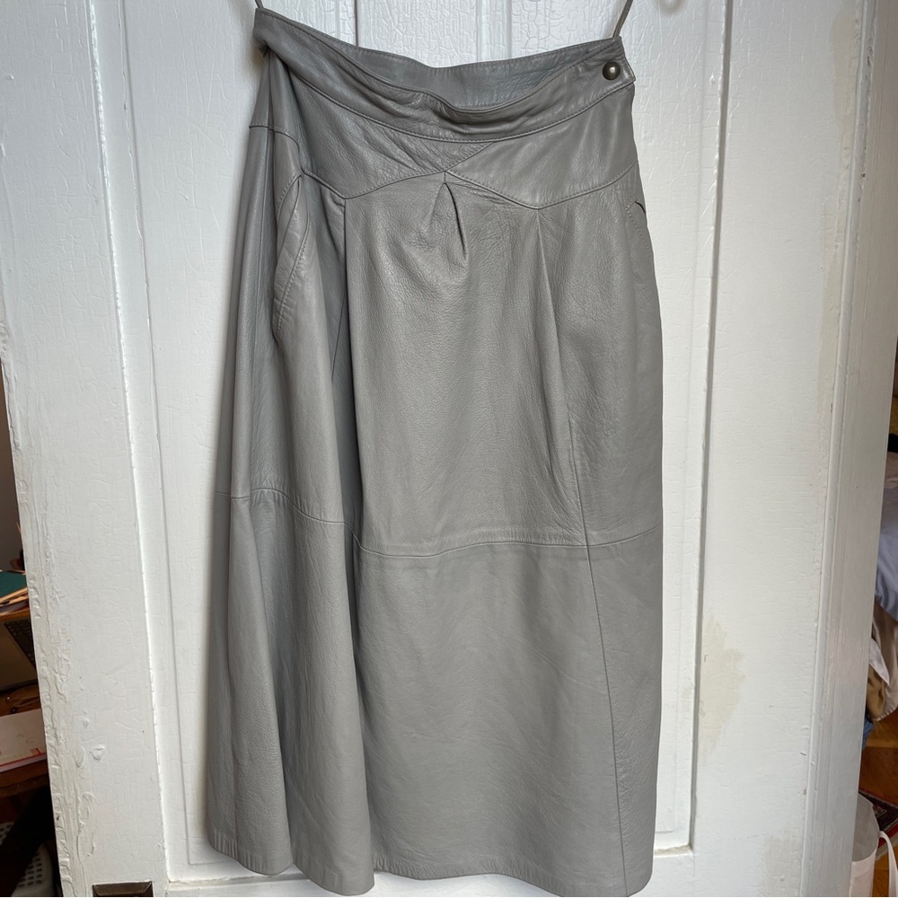 VTG Gray Faux Leather Midi A-Line Skirt